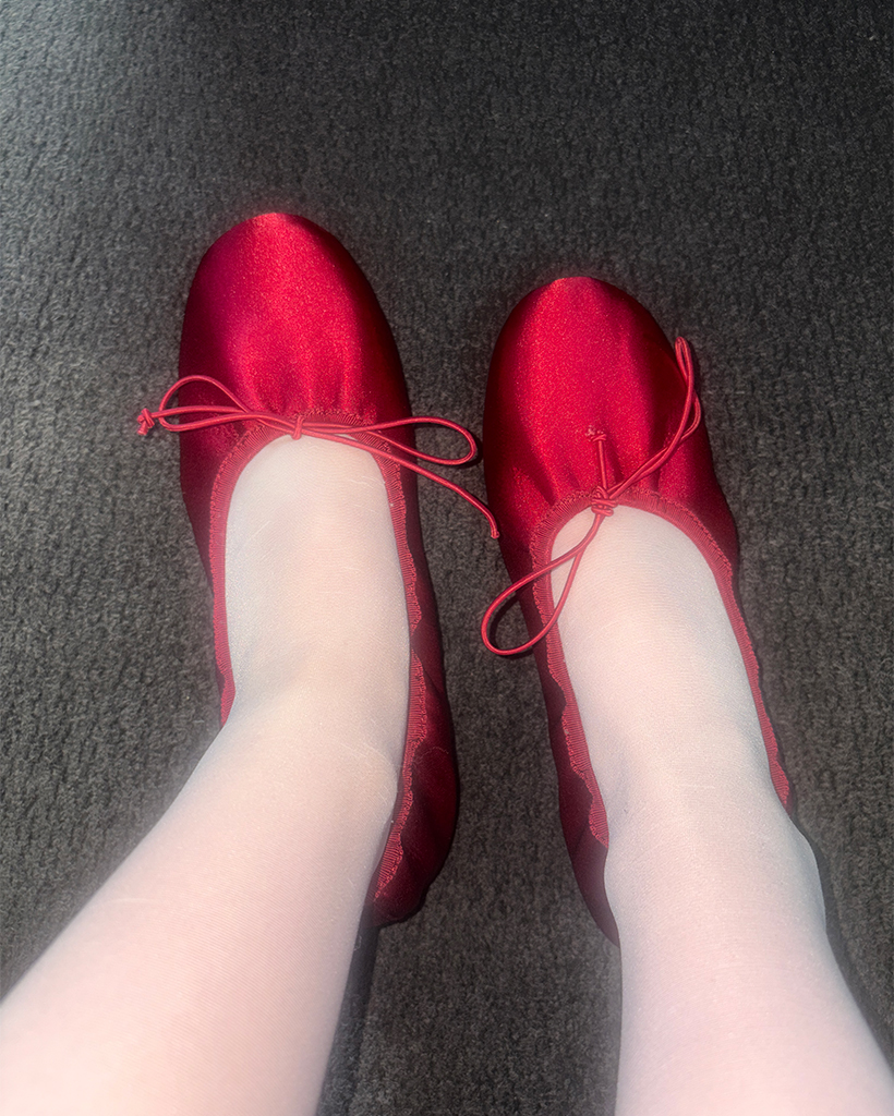 サテンギャザーヒールフラットシューズ