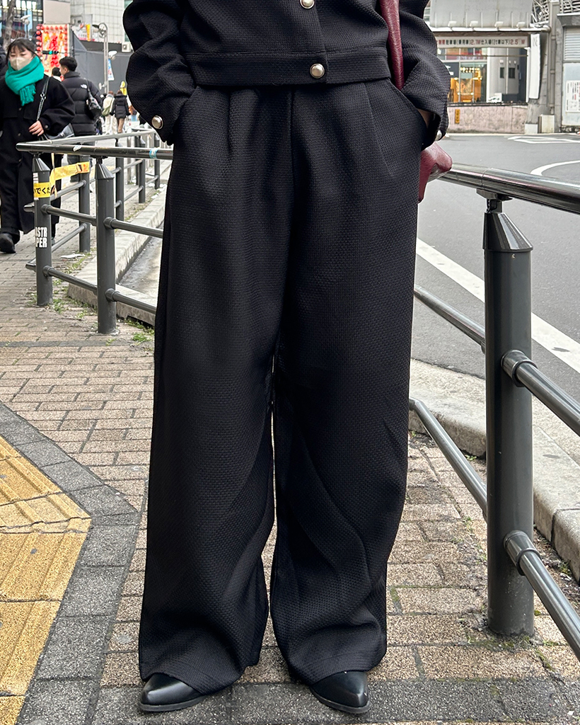 ベルトセットウエストゴムツイードワイドパンツ