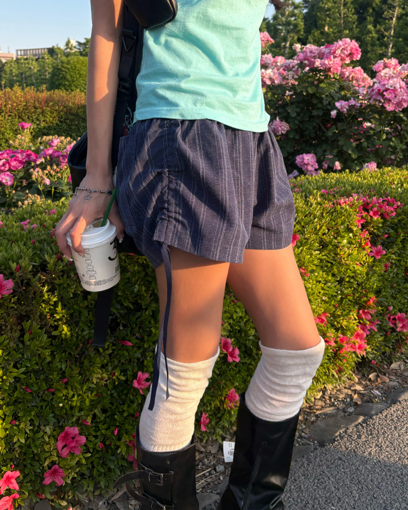 ストライプサイドドローストリングショートパンツ