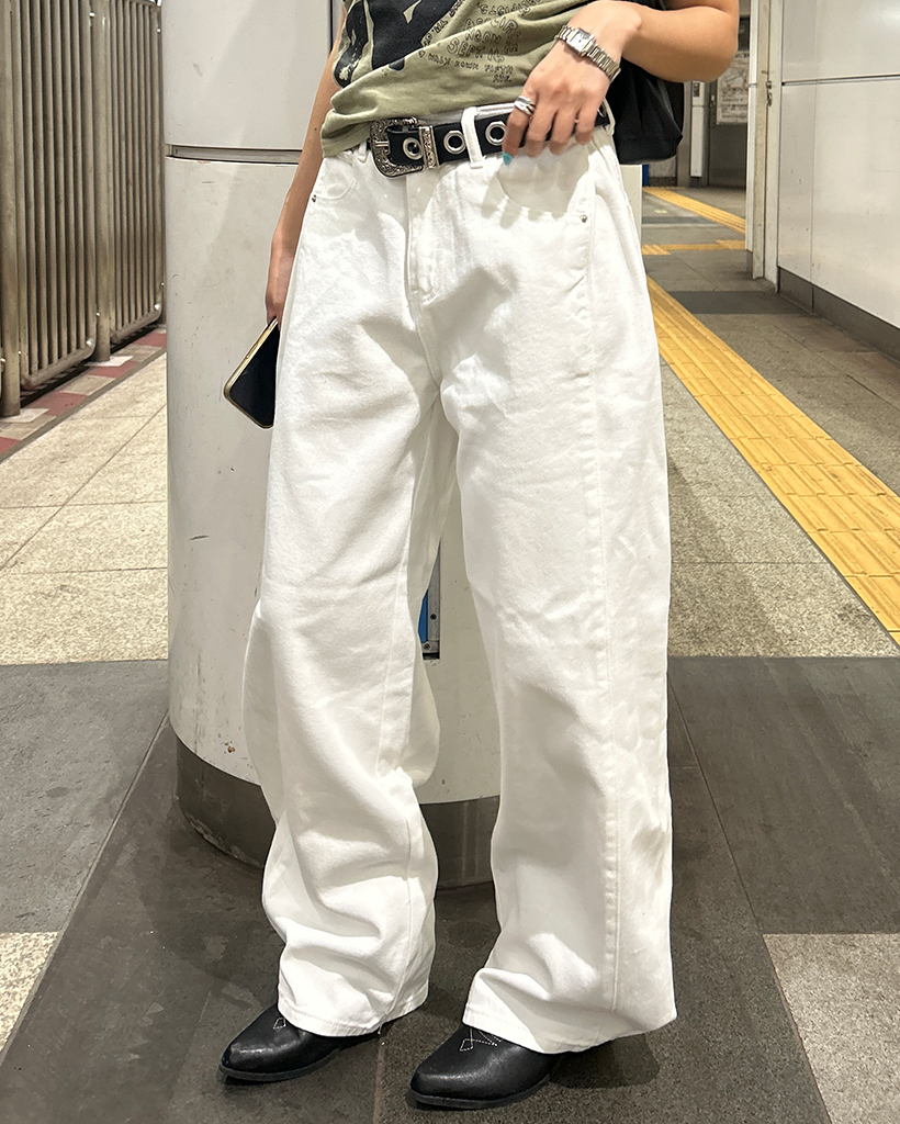 ボタンバックシンチワイドコットンパンツ