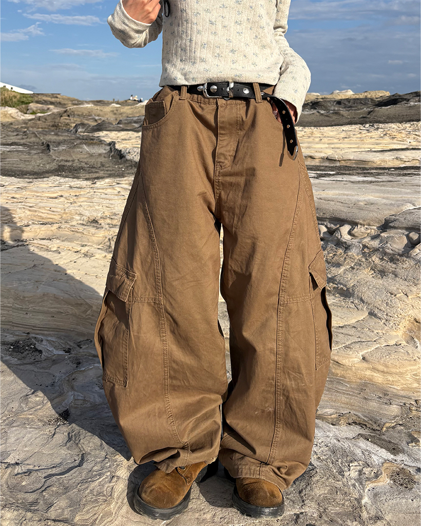 （ユニセックス）ユニークアウトシームコットンカーゴパンツ