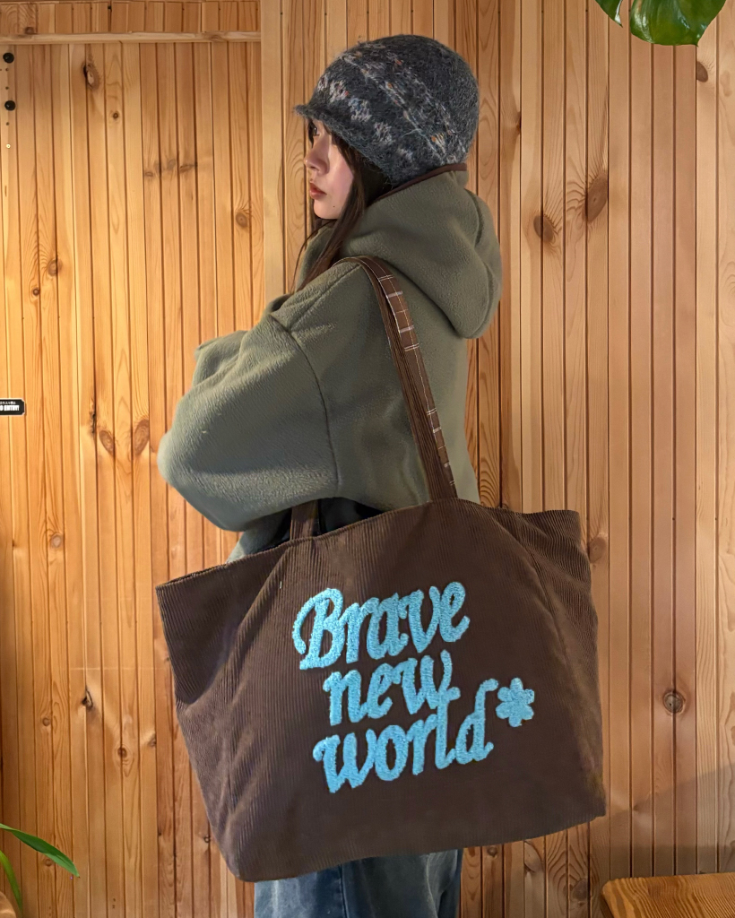 チェックコーデュロイリバーシブルトートバッグ