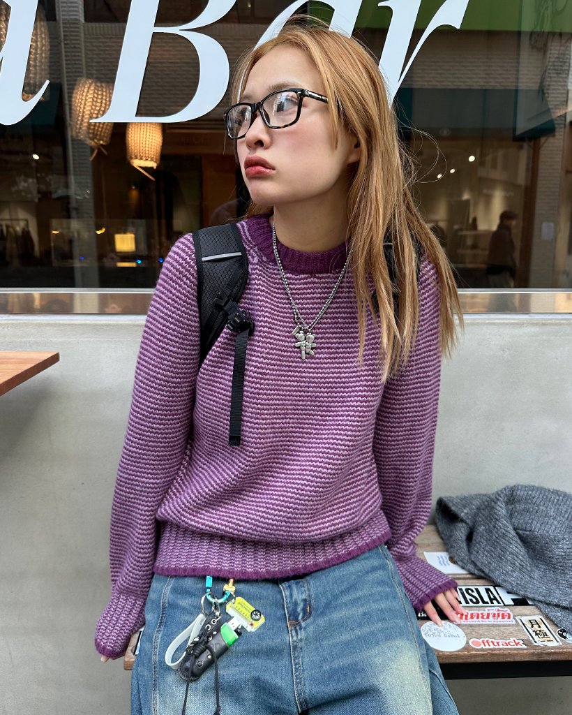 ステッチラグランショルダーボーダーセーター