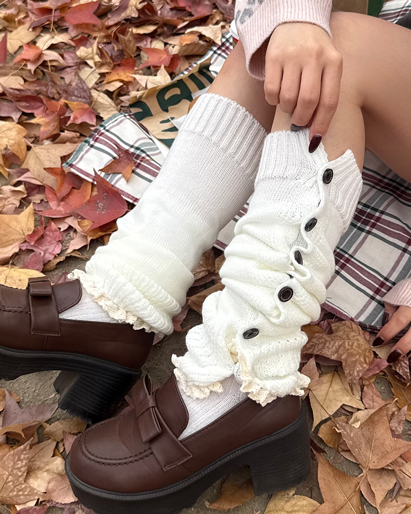 ボタンレースヘムニットレッグウォーマー