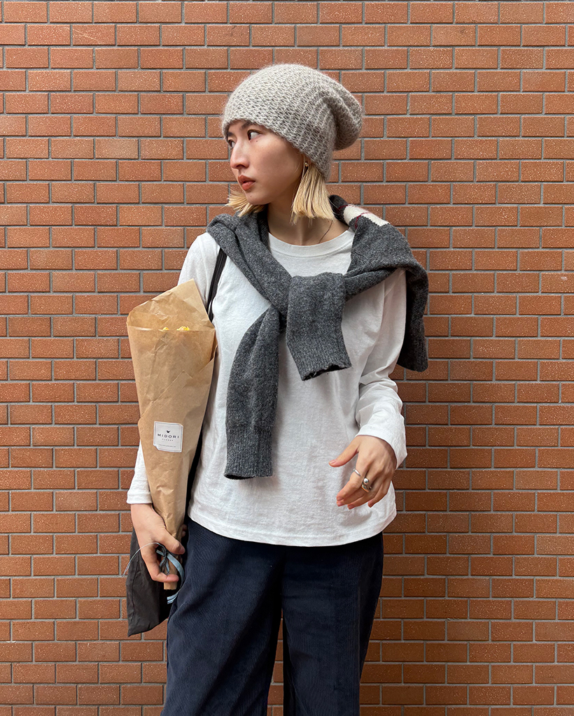 ダブルステッチネックシンプルロングTシャツ