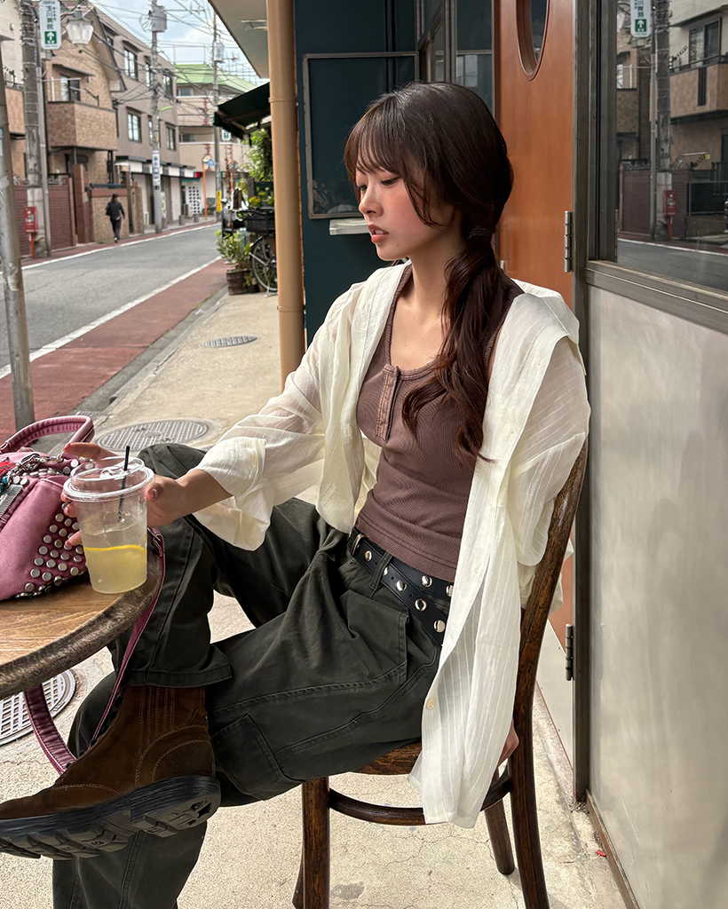 ピンストライプルーズシースルーシャツ