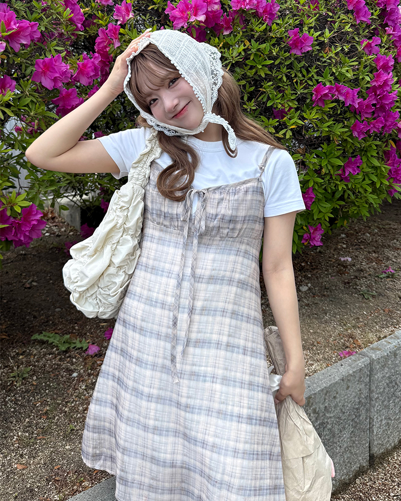 バストプリーツシースルーチェックキャミワンピース | ファッション