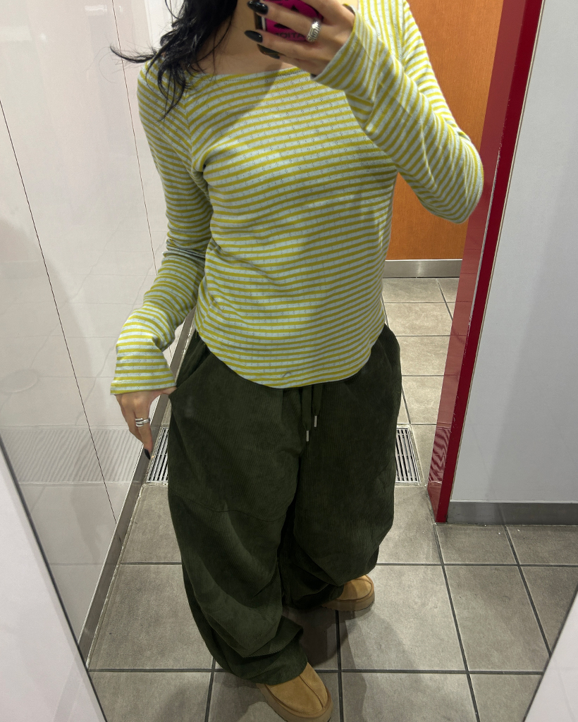 ボーダーラウンドヘムロングスリーブカットソー