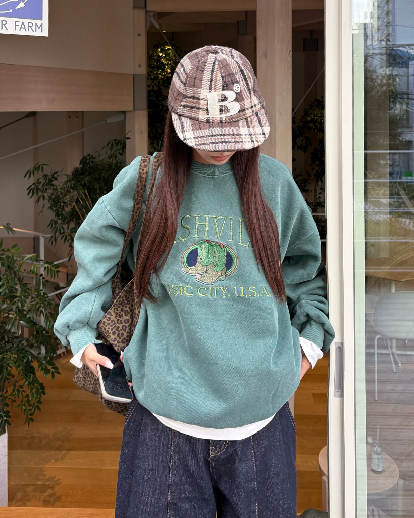 （ユニセックス）ウエスタンブーツステッチ裏起毛スウェットシャツ