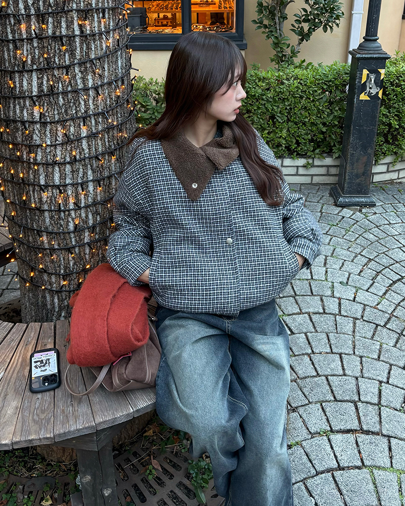 2WAYボアカラーネックフリースチェックブルゾン