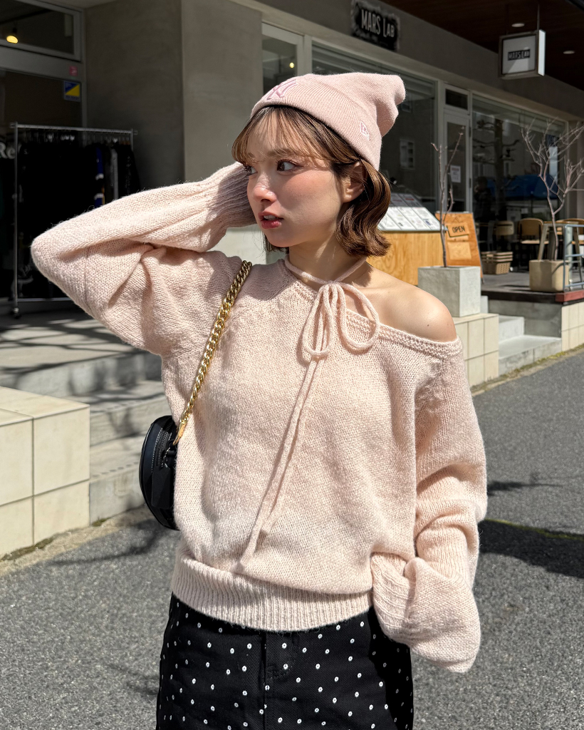 タイセットバトーネックラグランバルーンニット