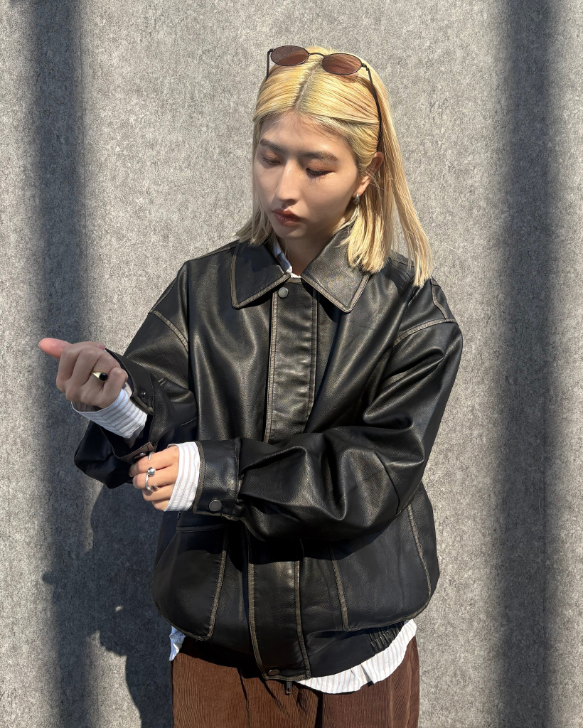 ヴィンテージウォッシュキルティングレザージャケット