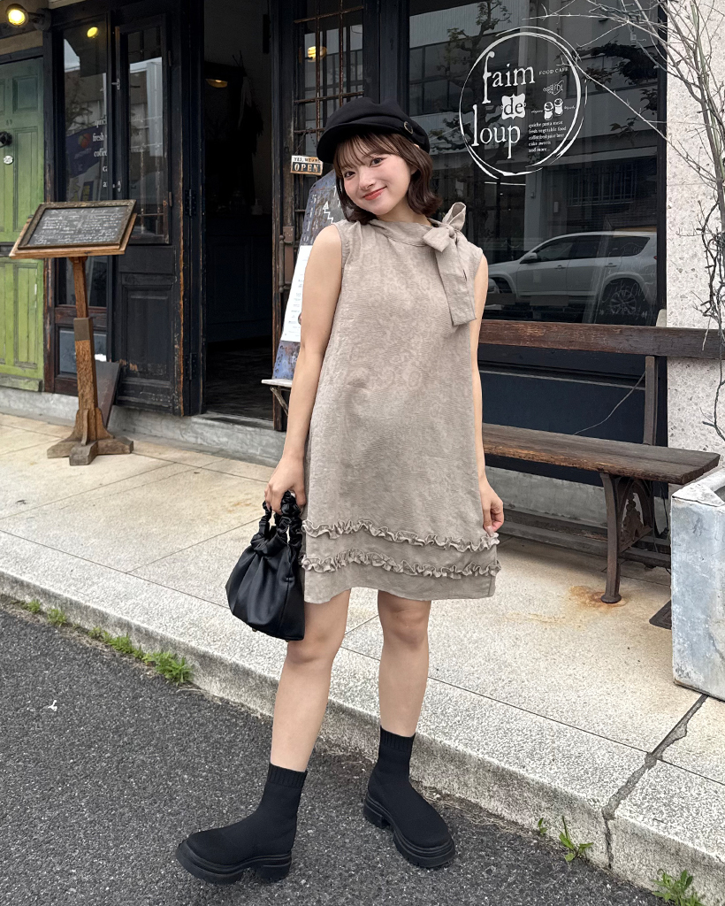 フラワージャガードノースリーブミニワンピース