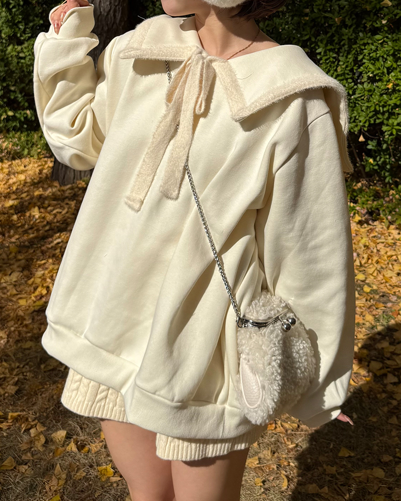 リボンセーラーカラー裏起毛スウェットシャツ