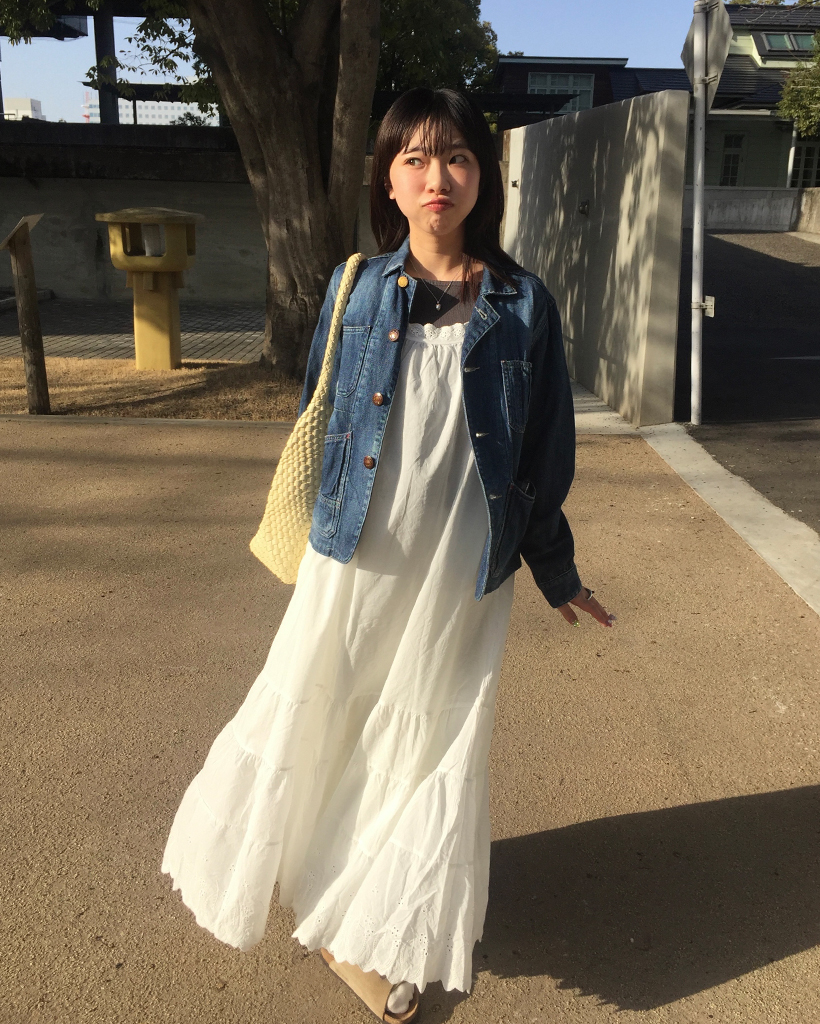 ネックヘムパンチングレースロングキャミワンピース