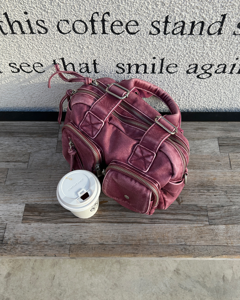 ブロックステッチスタッズビンテージボストンバッグ