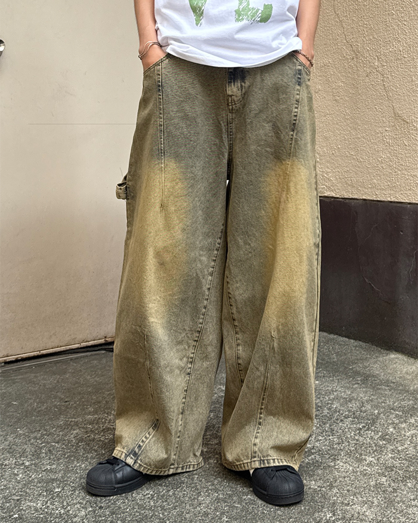 ウエストゴムバルーンカーペンダーデニムパンツ