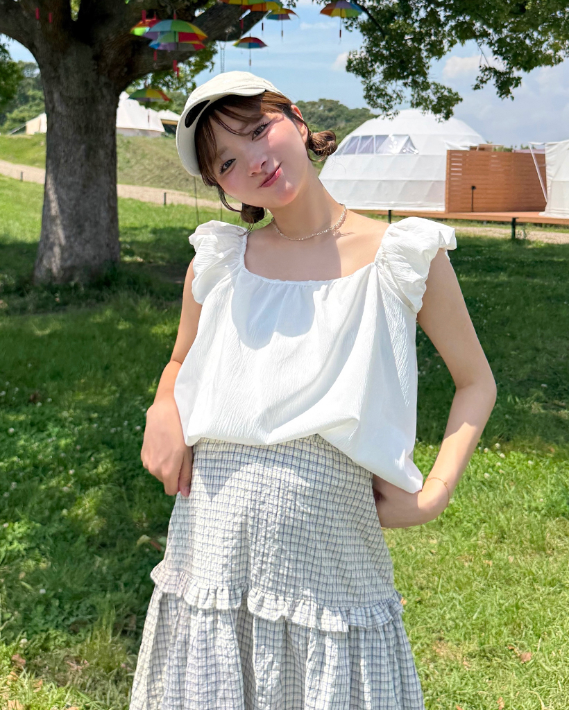 スクエアネックノースリーブバルーンブラウス
