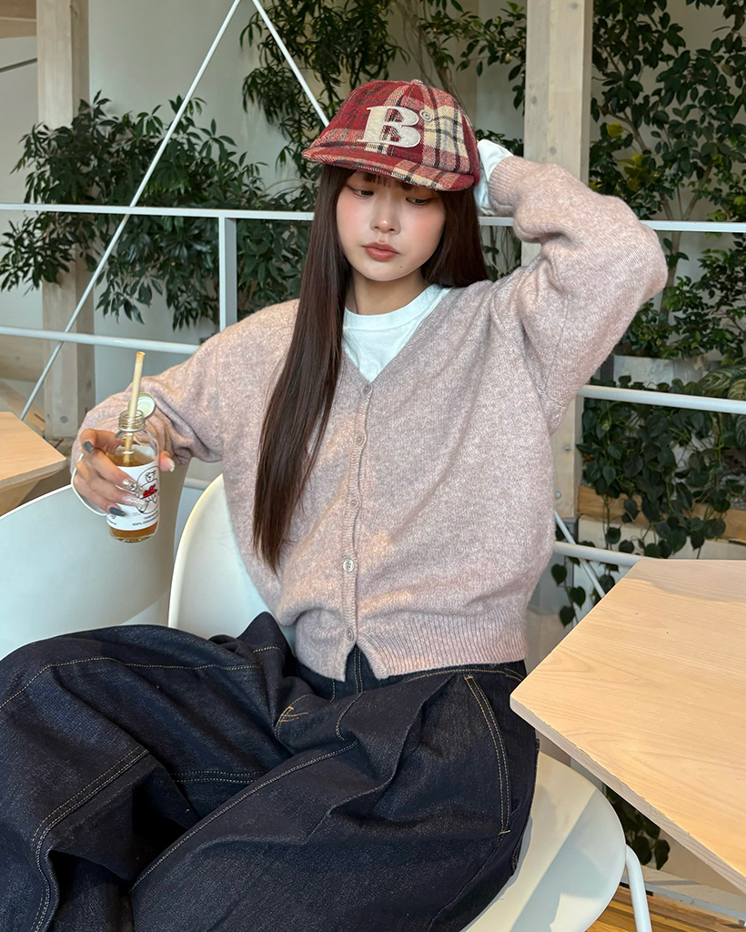 Vネックウールミックスルーズカーディガン