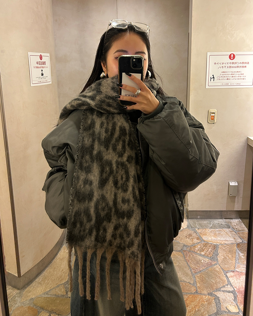 レオパードフリンジニットマフラー