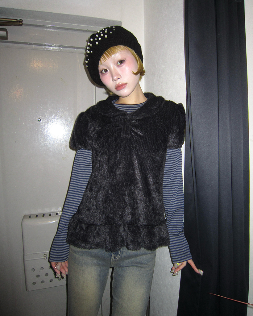 モヘアポロネックパフスリーブペプラム