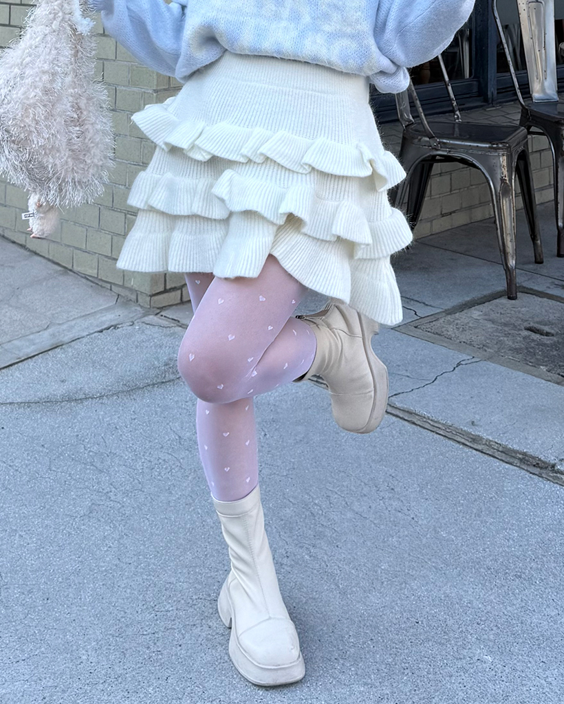 リブニットフリルティアードミニスカート