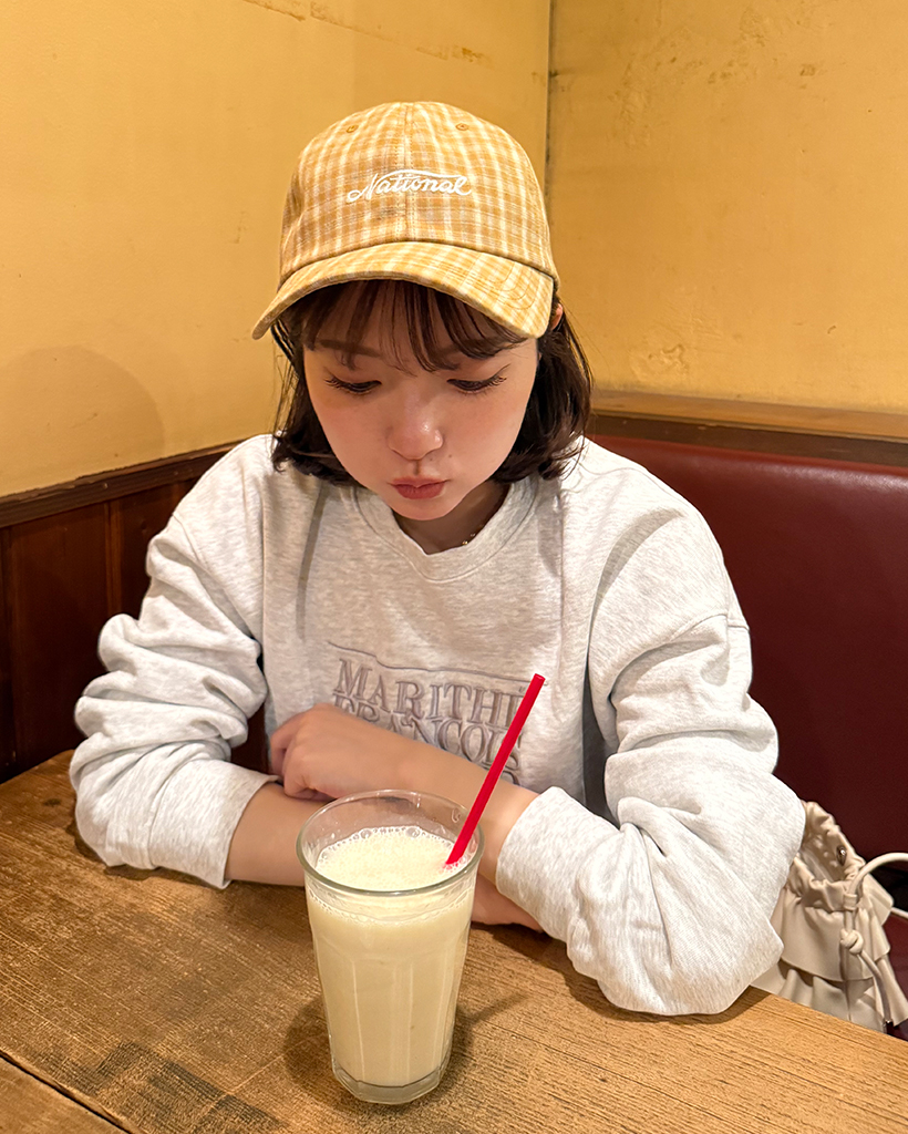 naturalステッチチェックキャップ