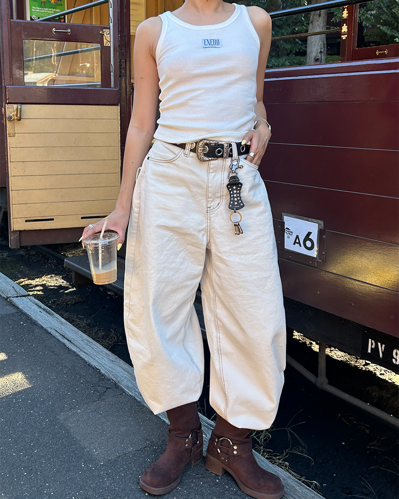 ボタンバックシンチフラップバルーンコットンパンツ