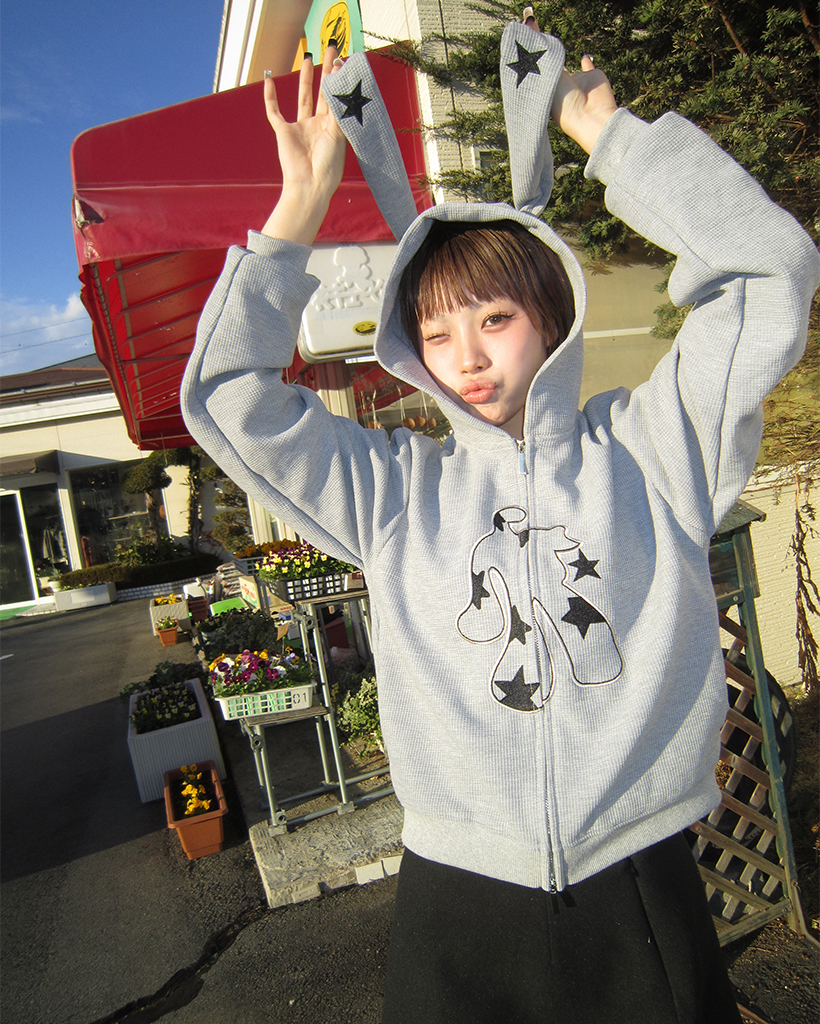 ラビットスターフードワッフルダブルジップパーカー