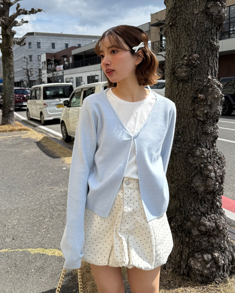 バイカラーカーディレイヤードロングTシャツ