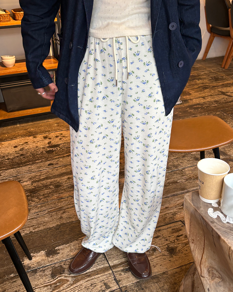 2wayヘムフラワーワッフルイージーパンツ