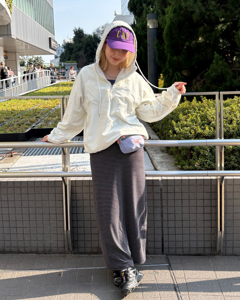 ワイドウエストスリムボーダーマキシスカート