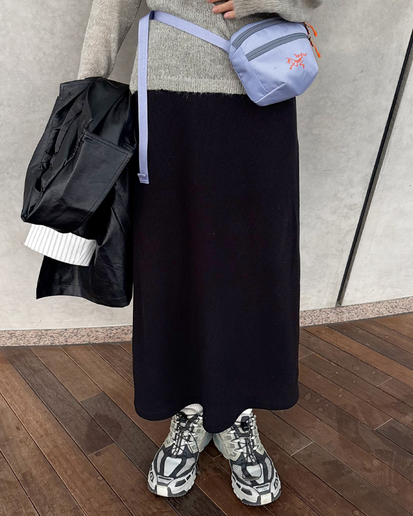 ウエストゴムシンプルリブマキシスカート