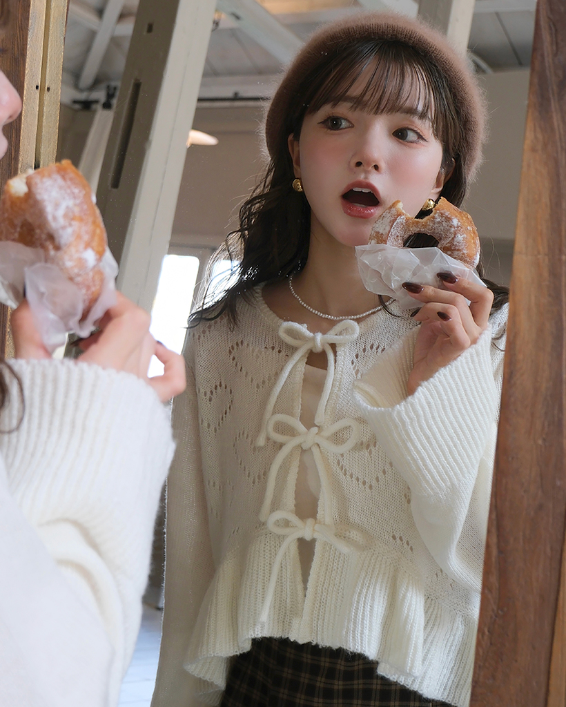 ORIGINAL) ハートパンチングフリルニットカーディガン | ファッション