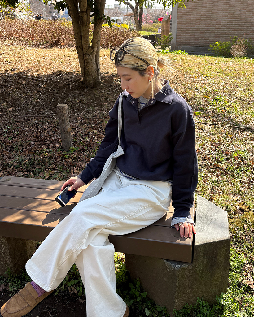 ドロップショルダーポロネックスウェットシャツ