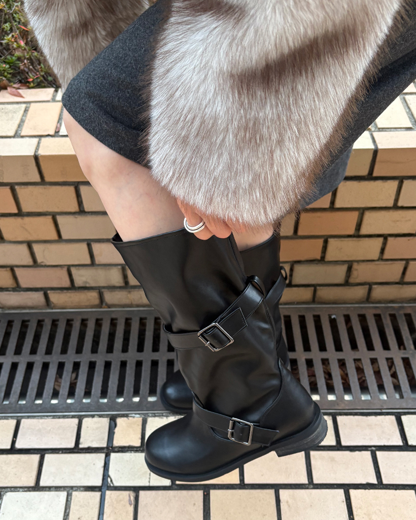 ダブルベルトルーズロングブーツ