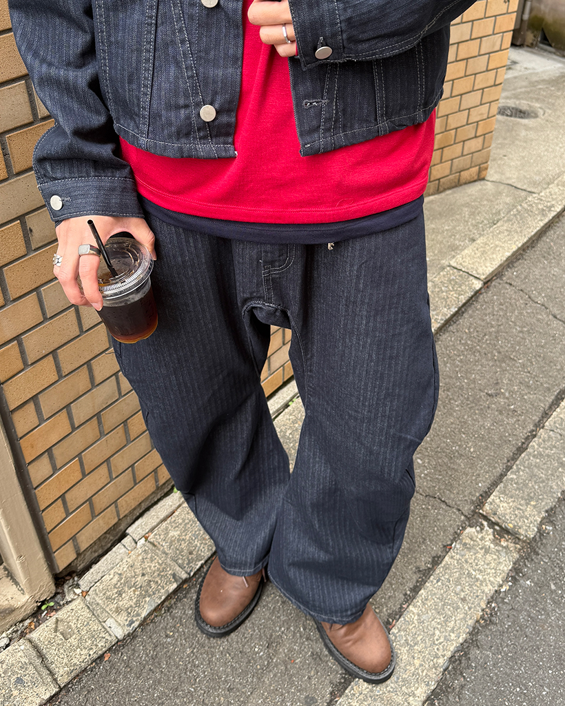 ストライプリジッドデニムカーブパンツ