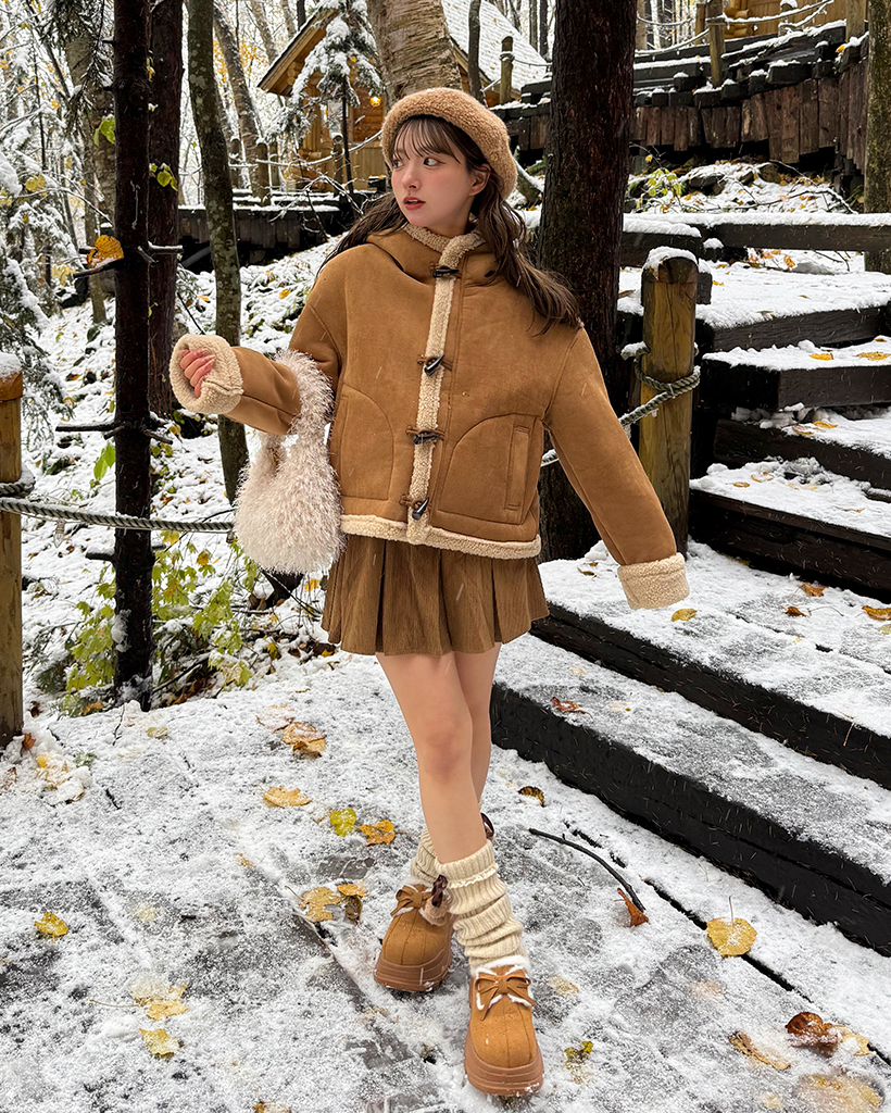 ボアショートフードムートンダッフルコート