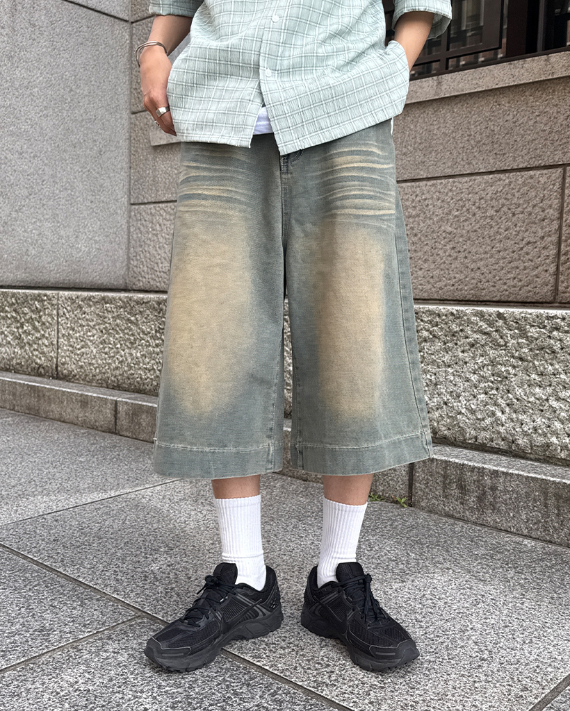 ヒゲウォッシュデニムフレアクロップドパンツ