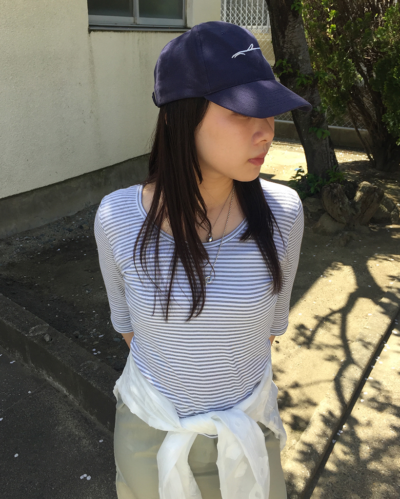 ボーダーオーバルネッククロップドスリーブTシャツ