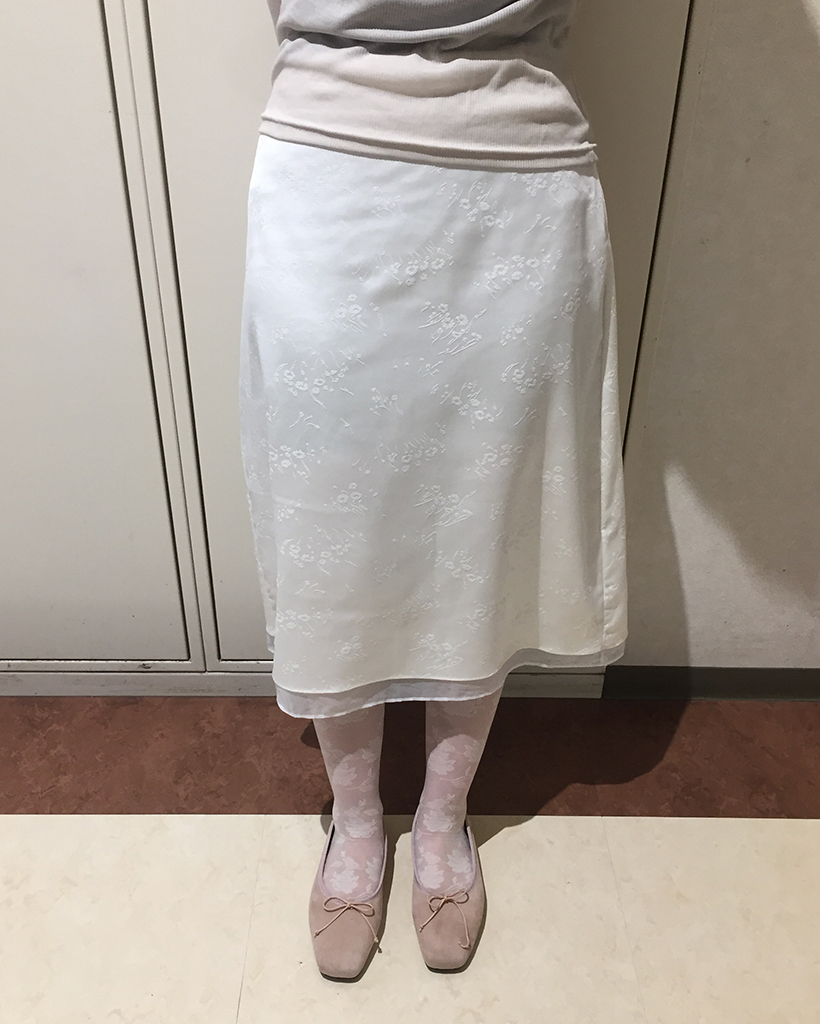 フラワージャガードレイヤードトラペーズスカート