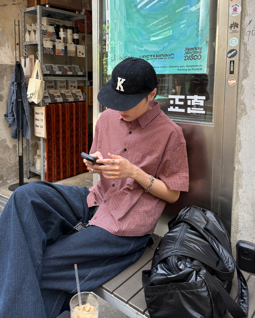 スクエアポケットクロップドチェックハーフシャツ