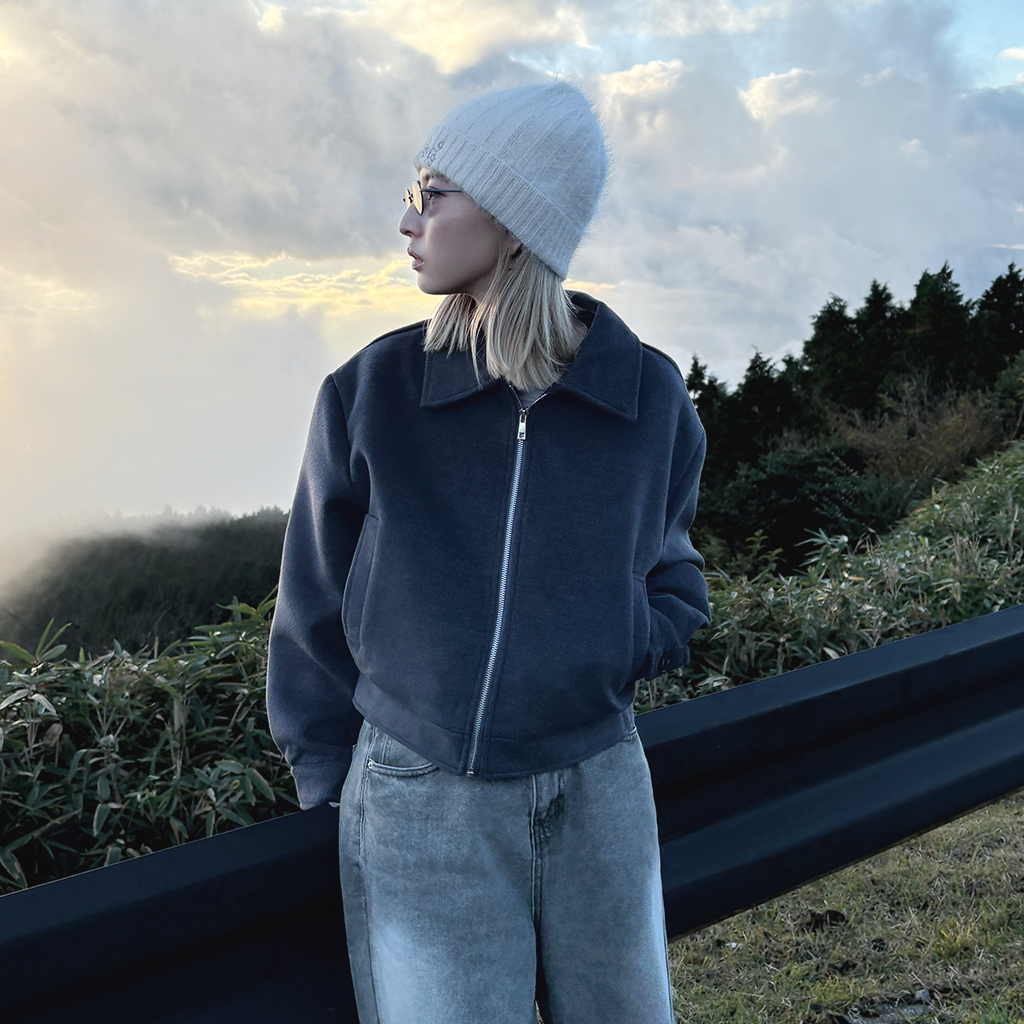 LEMONED ジップアップジャケット グレー The unormwind ブルゾン アウター 「セットアップ対応」刺繍ロゴ