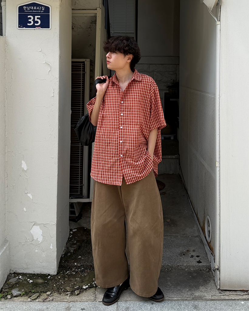 チェックバックタックシアサッカーハーフシャツ