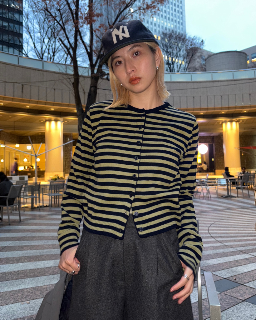 リブラインボーダーベーシックフィットカーディガン