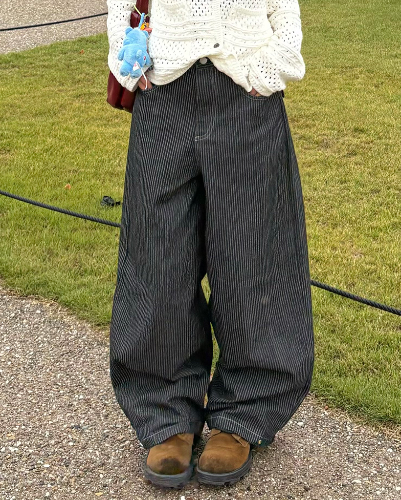 スクエアヒップフラップポケットピンストライプデニムパンツ