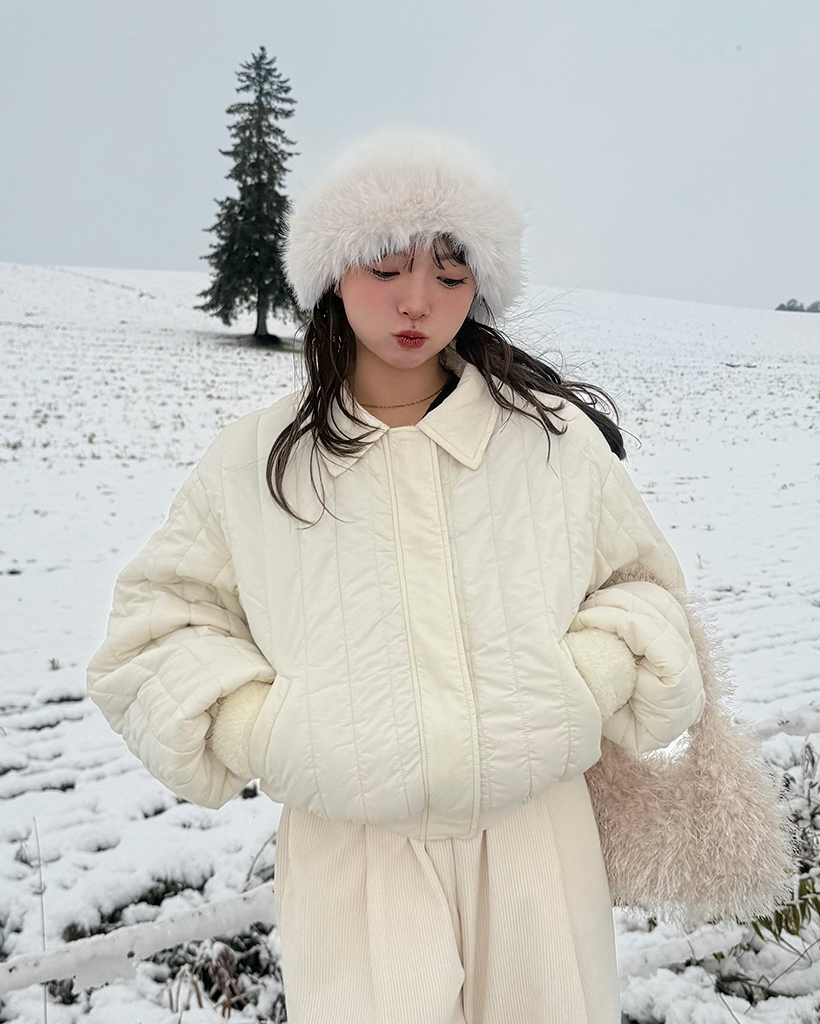 カラーネックストライプキルティングジャンパー