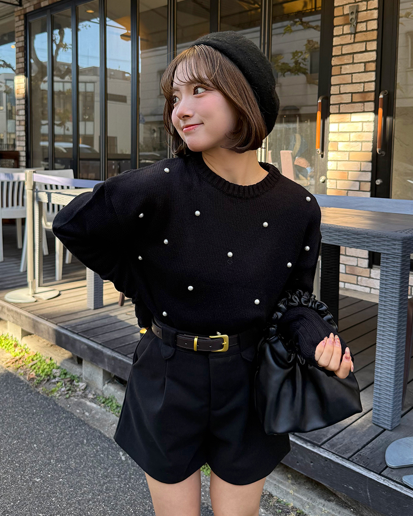 パールワイドリブヘムセミクロップドセーター