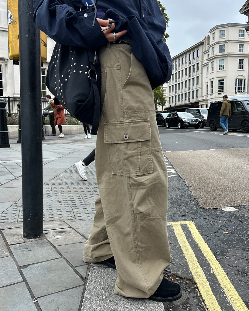 ユニセックス）ビンテージウォッシュフラップカーゴポケットパンツ