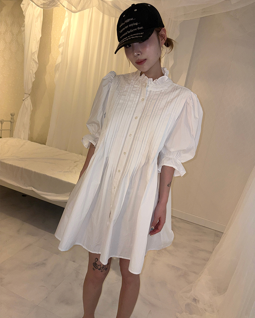 フリルピンタックパフブラウスミニワンピース